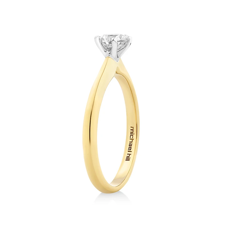 Certified Solitaire Engagement Ring with a 0.50 Carat TW Diamond in 18kt Yellow and White Gold