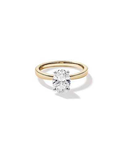 Bague de fiançailles en diamant solitaire taille laboratoire ovale 1,50 carat or jaune et blanc 14 carats