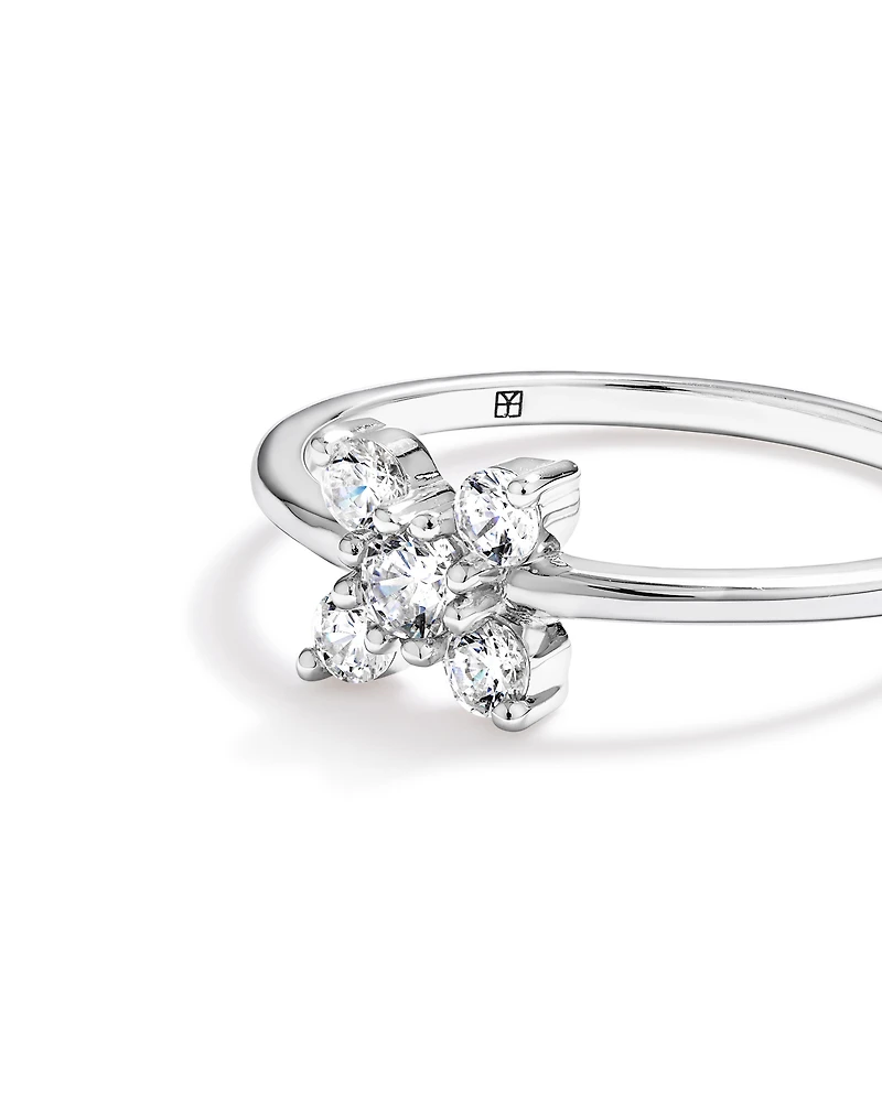 Cubic Zirconia Floral Ring Sterling Silver