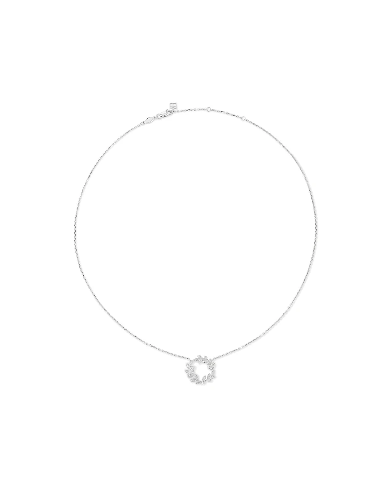 Cubic Zirconia Vine Circle Pendant Necklace in Sterling Silver