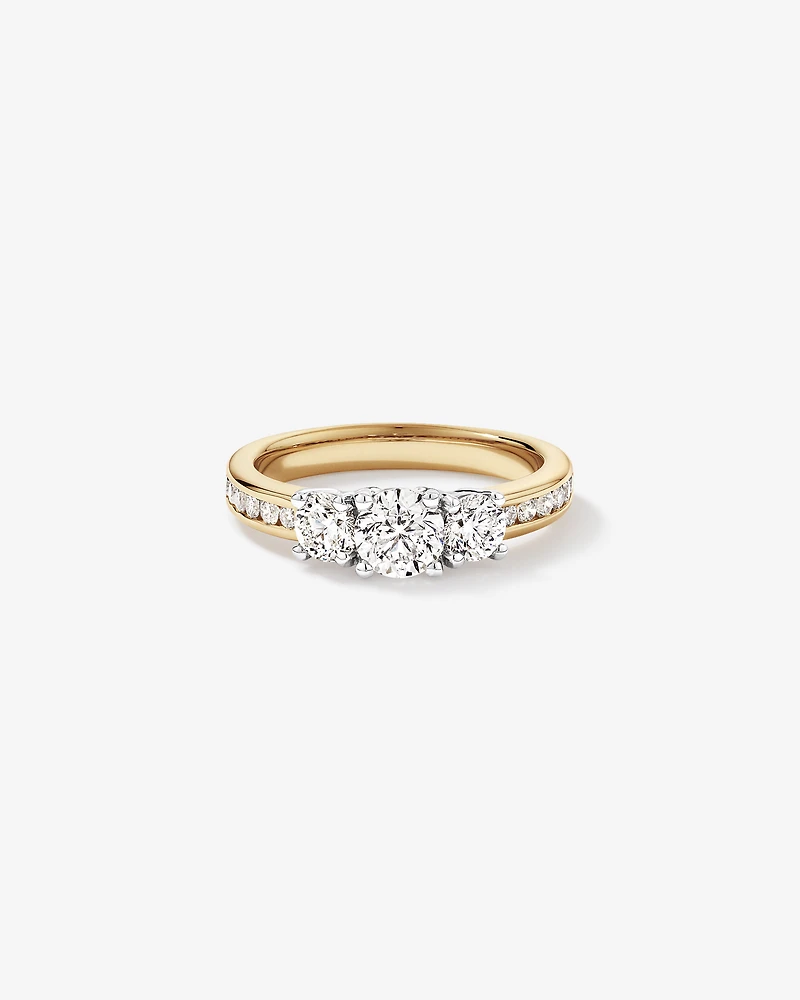 1.50 Carat TW 3 Stone Signature 101 Diamond Ring in 14kt Yellow and White Gold