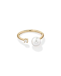 Cultured Freshwater Pearl and Diamond Open Ring in 10kt Yellow Gold