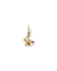 Bunny Pendant with Created Pink Sapphire in 10kt Yellow Gold