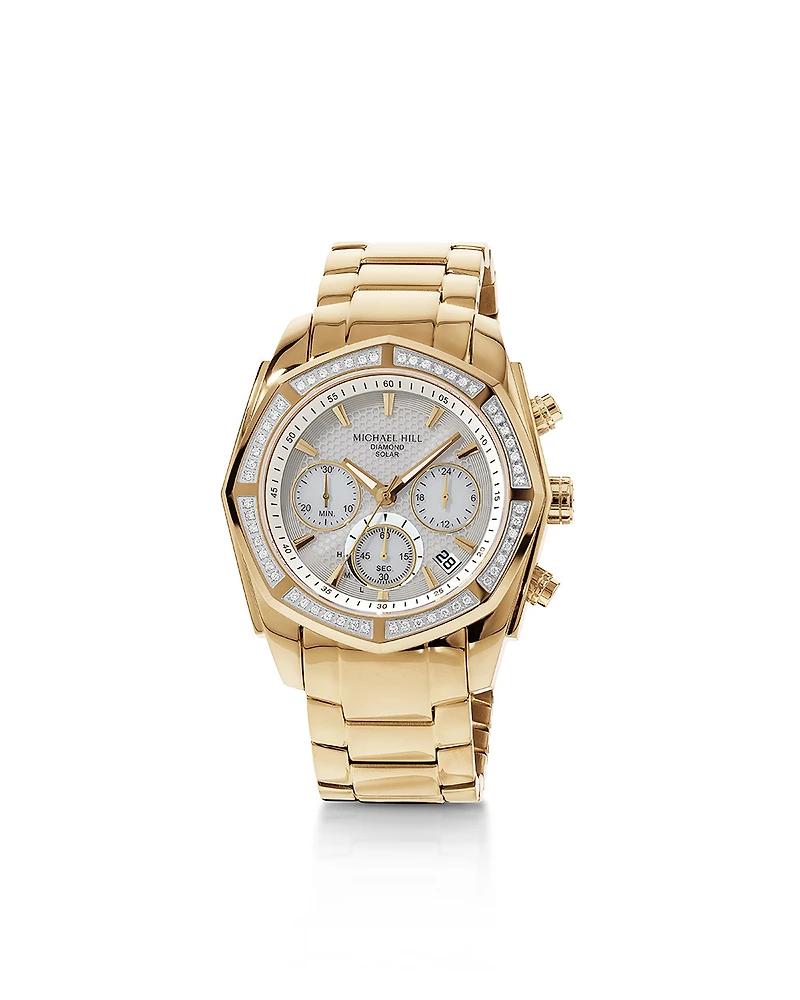 Men's Solar Chronograph Watch with 0.50 Carat TW Diamonds in Gold-Tone Stainless Steel
