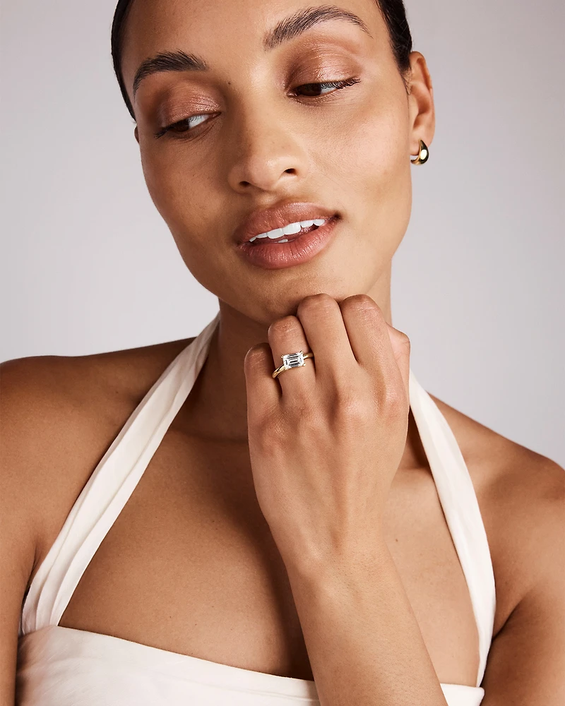 2.00 Carat TW East West Emerald Cut Laboratory-Grown Diamond Offset Engagement Ring in 14kt Yellow Gold