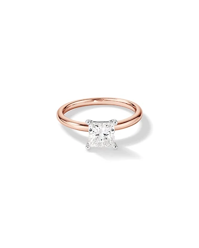 Bague de fiançailles solitaire en diamant cultivé en laboratoire TW Princess Cut de 1,25 carat en or rose et blanc 14 carats