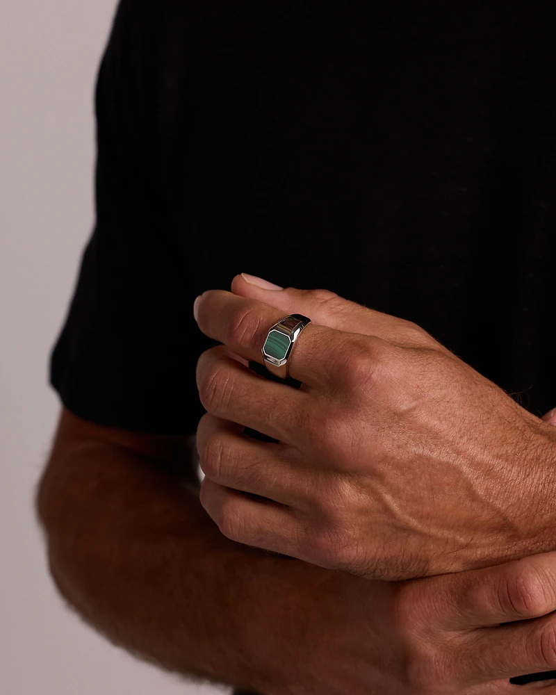 Malachite Square Signet Ring in Sterling Silver