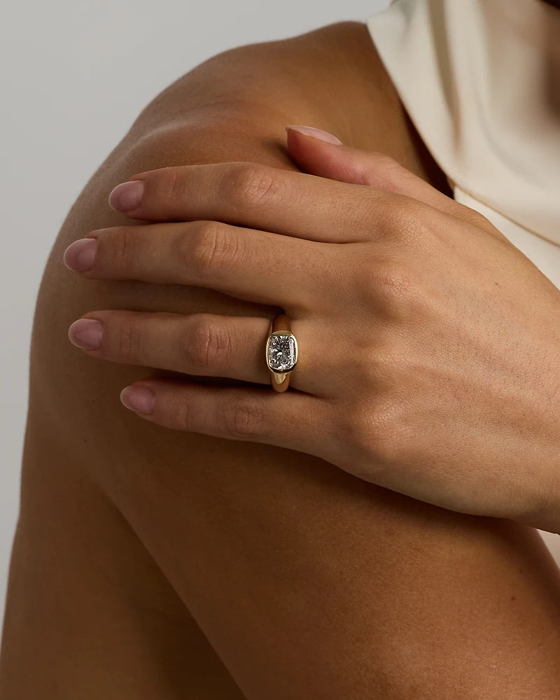 Carat Laboratory-Grown Elongated Cushion East-West Diamond Solitaire Bezel Engagement Ring 14kt Yellow Gold