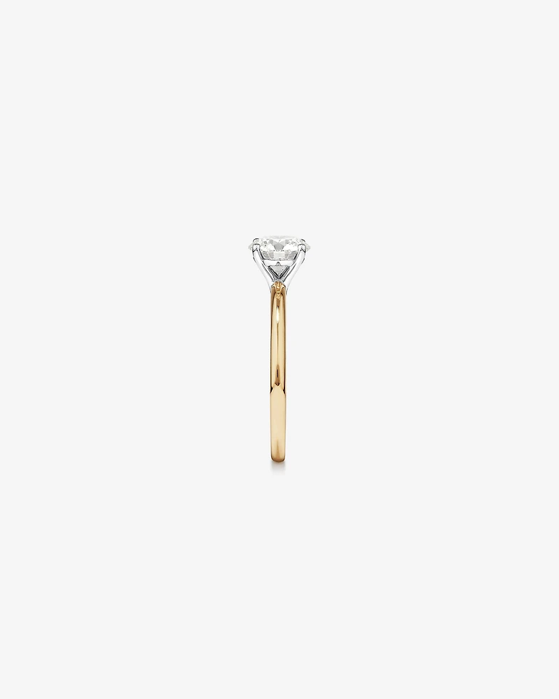 Bague de fiançailles en diamant solitaire ronde brillante cultivée laboratoire 1,25 carat or jaune et blanc 14 carats