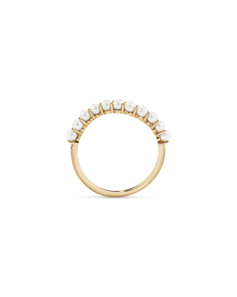 Cultured Freshwater Pearl Wave Band Ring 10kt Yellow Gold