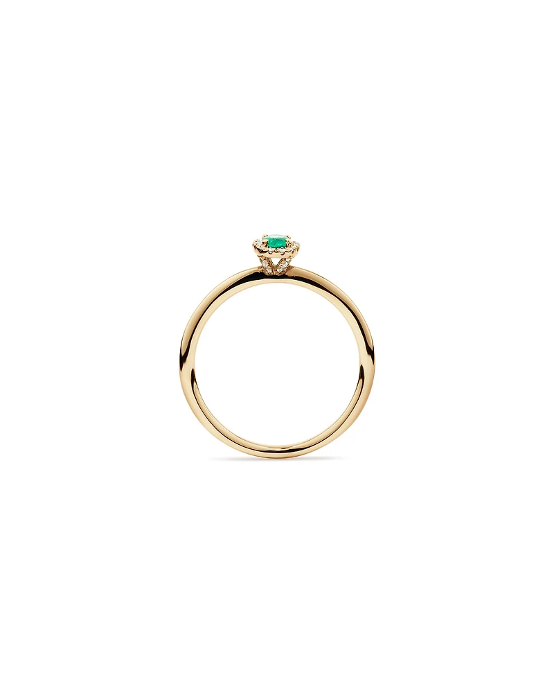 Bague Halo en Pierre Précieuse Émeraude Verte Taille Ovale et 0,08 Carat TW Diamant en Or Jaune 10 kt