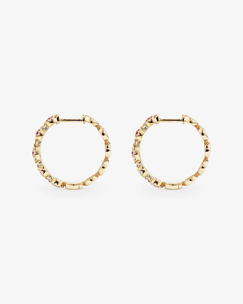 Bubble Huggie Earrings with Ruby and 0.52 Carat TW Diamonds in 14kt Yellow Gold