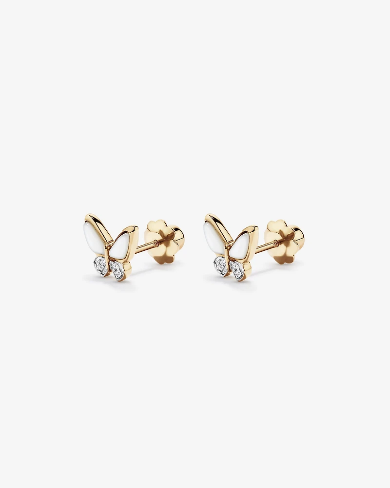 Children's Mother of Pearl Butterfly Stud Earrings in 10kt Yellow Gold