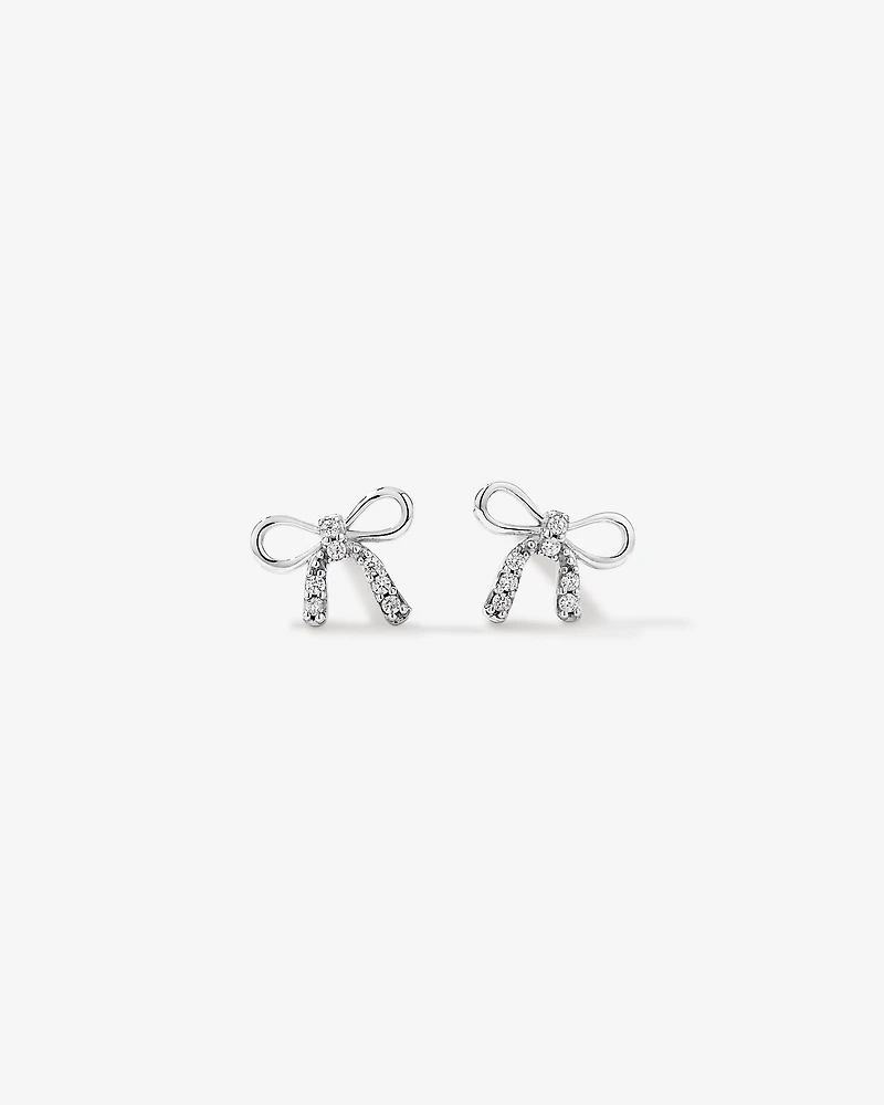 Bow Necklace and Stud Earrings Gift Set with Cubic Zirconia in Sterling Silver