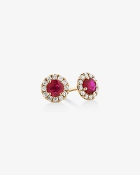 Halo Stud Earrings with Natural Ruby & 0.28 Carat TW of Diamonds in 10kt Yellow Gold