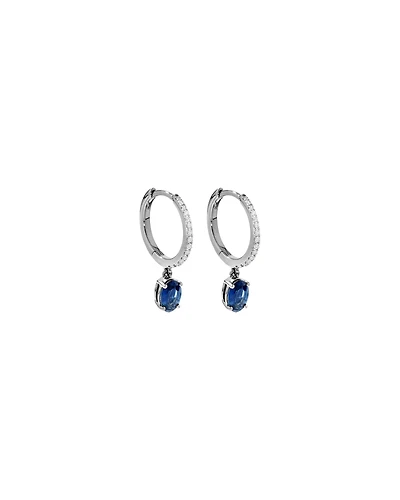 Australian Sapphire Oval Cut & 0.15 Carat TW Diamond Hoop Drop Earrings in 10kt White Gold