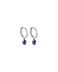Australian Sapphire Oval Cut & 0.15 Carat TW Diamond Hoop Drop Earrings in 10kt White Gold