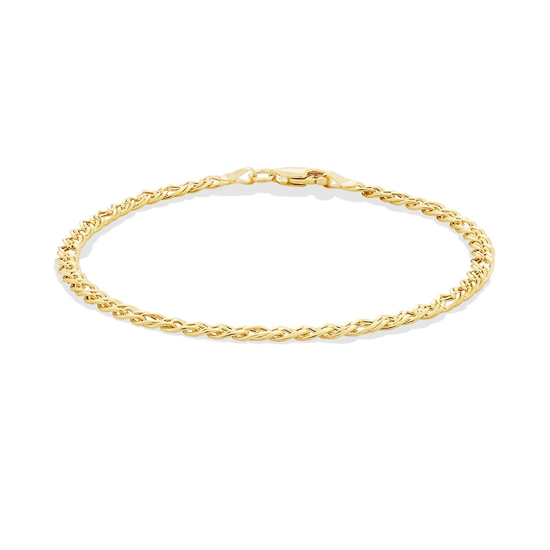 Bracelet à gourmette ovale double de 19 cm en or jaune 10 K