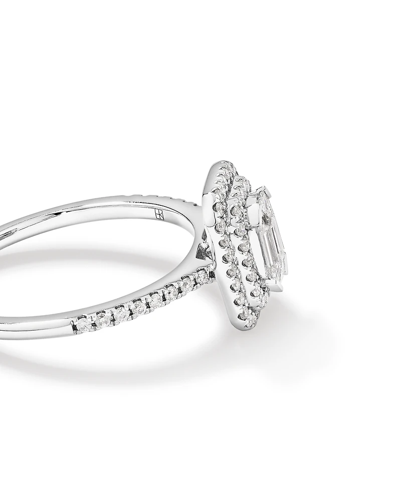 0,50 carat TW bague de fiançailles halo double avec diamant taille pie en or blanc 14 carats