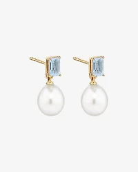Multi-Wear Aquamarine and Cultured Freshwater Pearl Drop Stud Earrings in 10kt Yellow Gold
