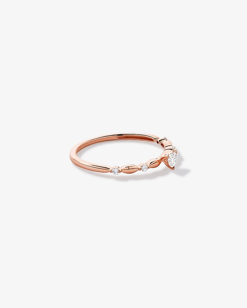 Bague de promesse en or rose 10 carats avec diamants laboratoire taille cœur et rond brillant (poids total 0,15 carat)