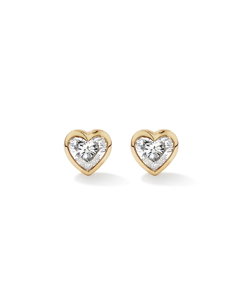 Boucles d’oreilles en diamant en forme de cœur cultivées en laboratoire 1,00 carat TW en or jaune 10 kt