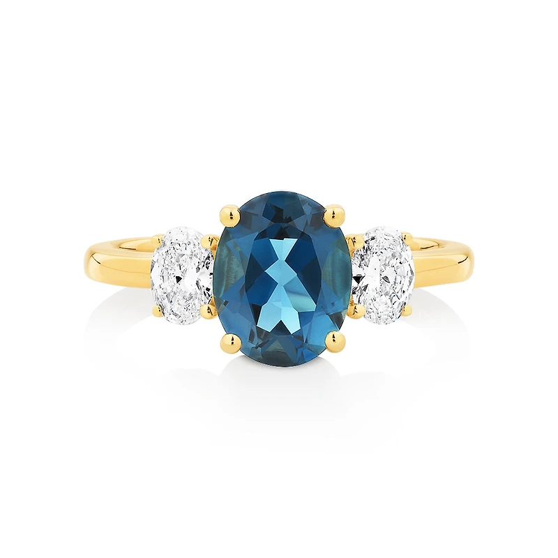 London Blue Topaz Ring with .46 Carat TW Diamonds in 14kt Yellow Gold