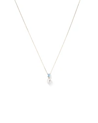 Aquamarine and Cultured Freshwater Pearl Drop Necklace in 10kt Yellow Gold