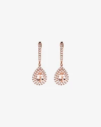 Pear Cut Morganite Gemstone and 0.40 Carat TW Diamond Halo Huggie Drop Earrings in 10kt Rose Gold