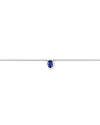 Oval Blue Created Sapphire Bezel Necklace in 10kt White Gold