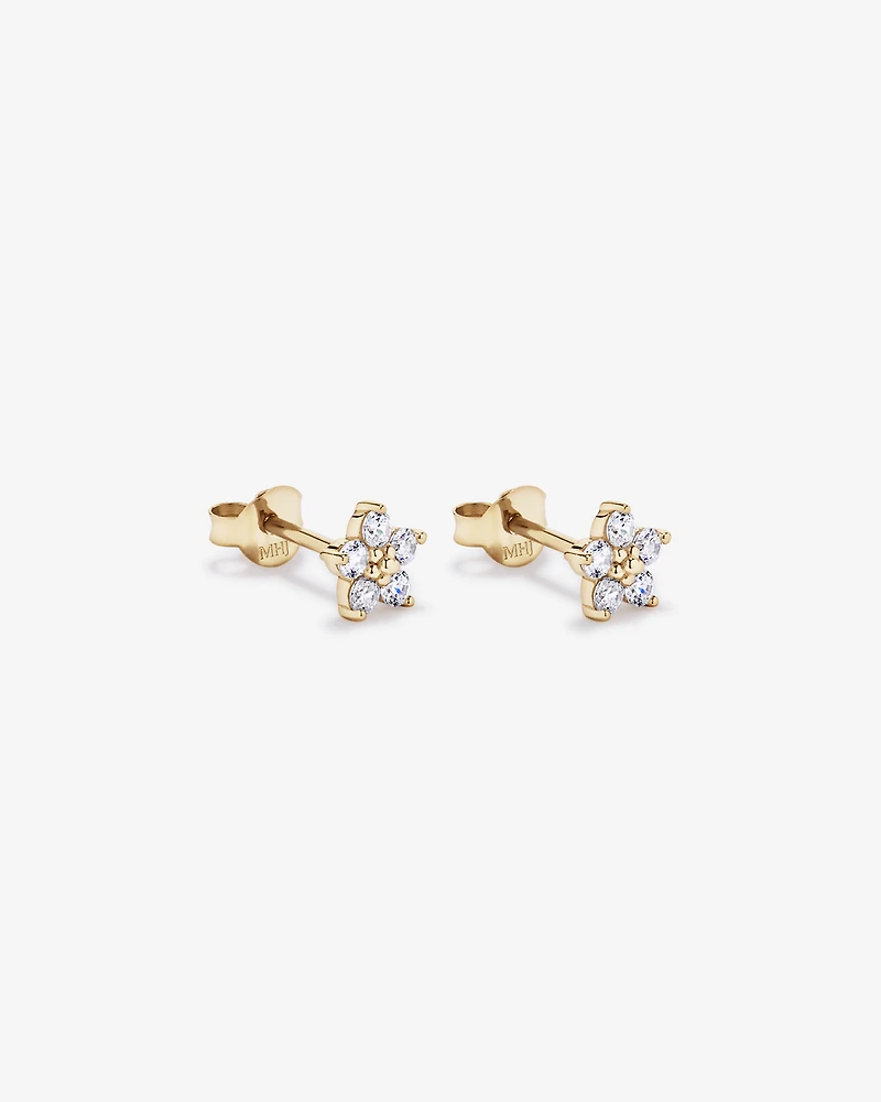 Flower Stud Earrings in 18kt Vermeil with Cubic Zirconia