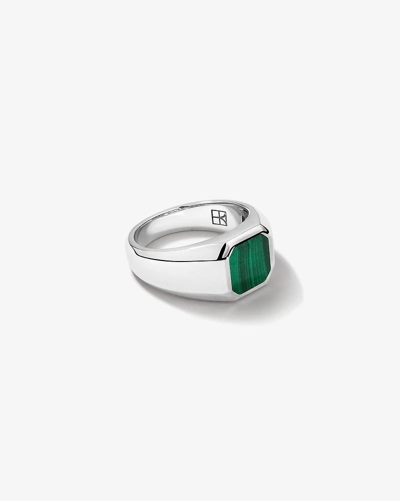 Malachite Square Signet Ring in Sterling Silver