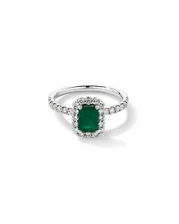 Bague Halo en Pierre Précieuse Émeraude Verte Taille Émeraude et 0,60 Carat TW Diamant en Or Blanc 14 kt