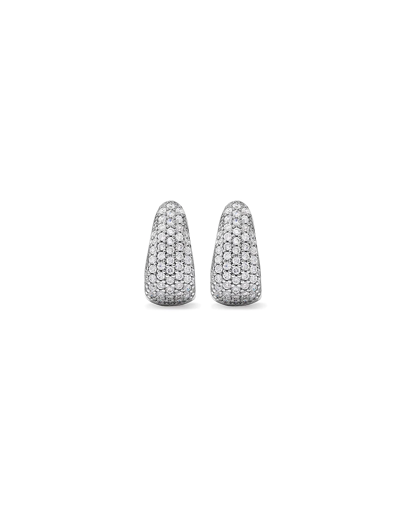 Cubic Zirconia Pave Half Hoop Dome Stud Earrings in Sterling Silver