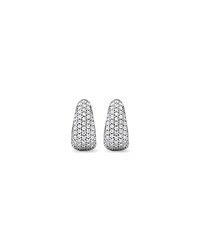 Cubic Zirconia Pave Half Hoop Dome Stud Earrings in Sterling Silver