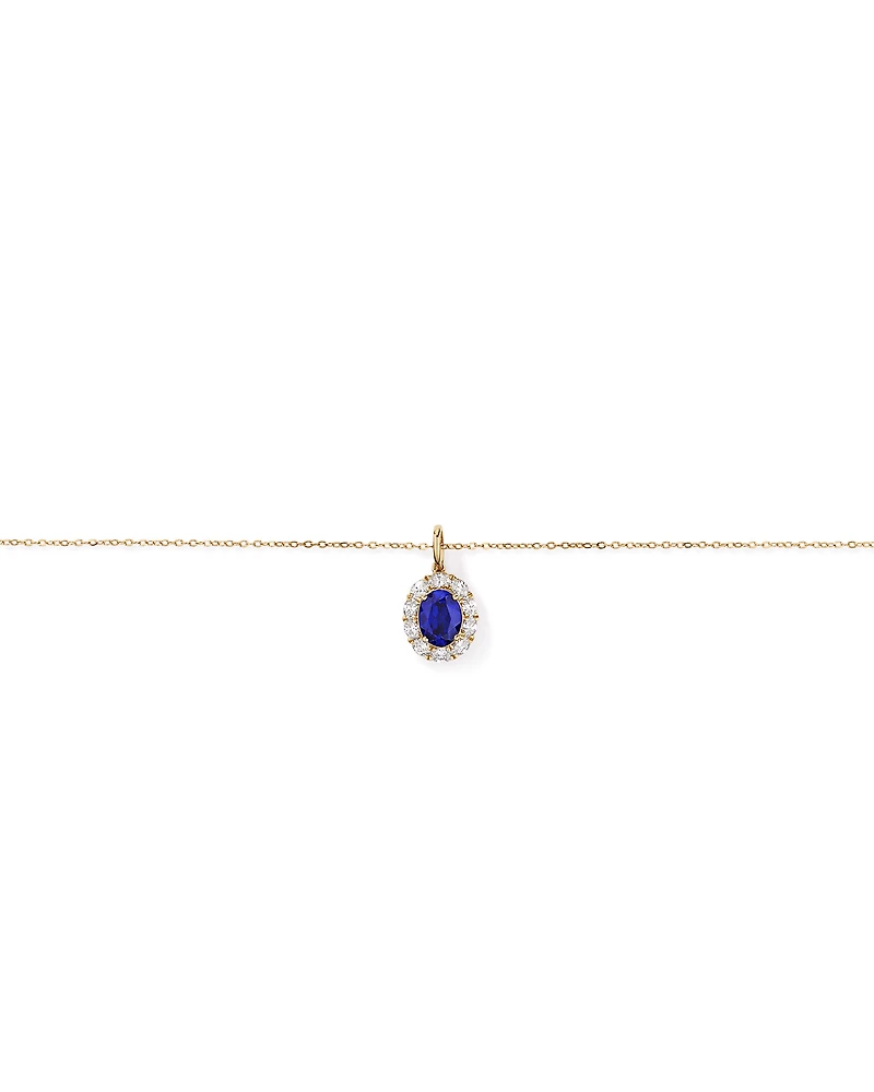 Created Sapphire & 0.47 TW Carat TW Laboratory-Grown Diamond Pendant with Chain in 10kt Gold