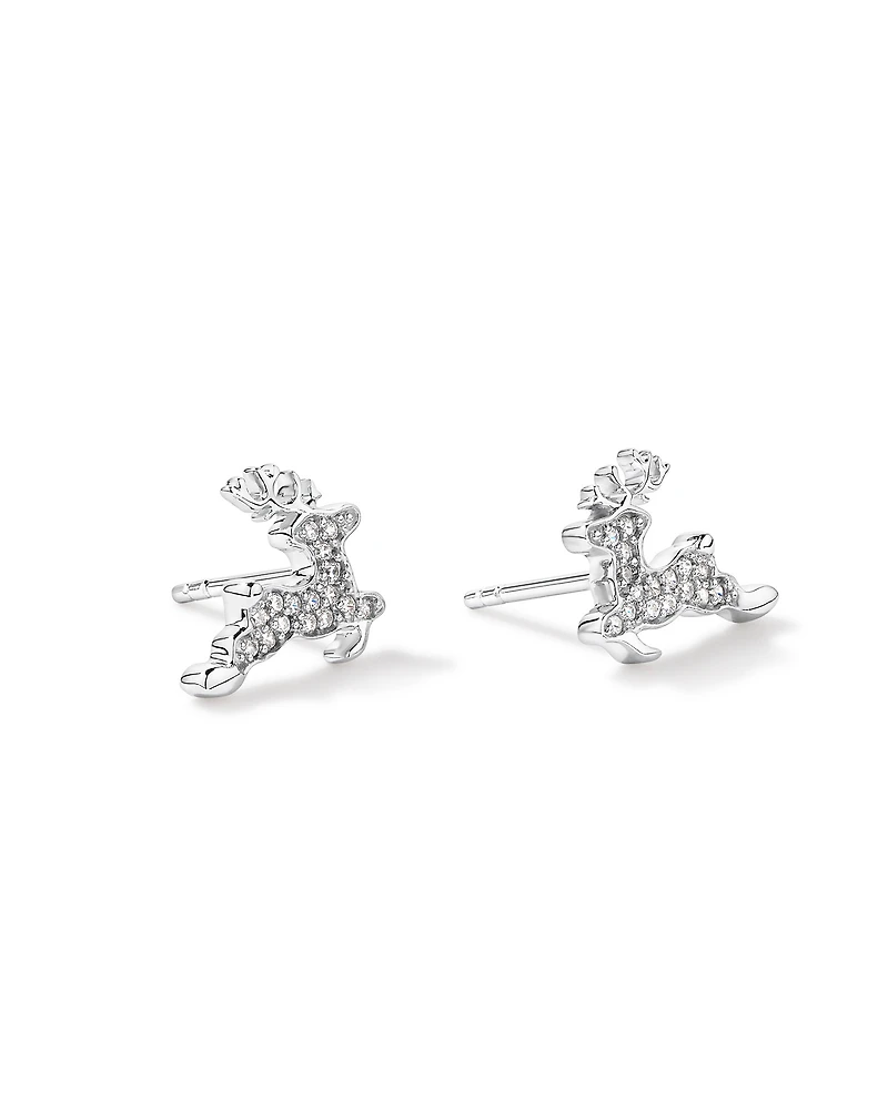 Reindeer Stud Earrings with Cubic Zirconia in Sterling Silver