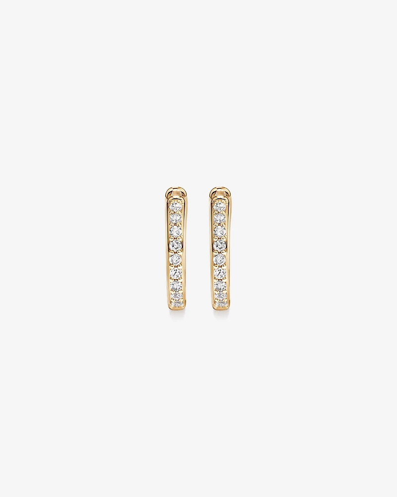 Round Brilliant Diamond Huggie Hoop Earrings in 10kt Yellow Gold