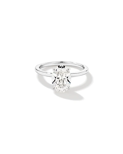 Bague de fiançailles ovale TW 2 carats en diamant solitaire cultivée laboratoire or blanc 14