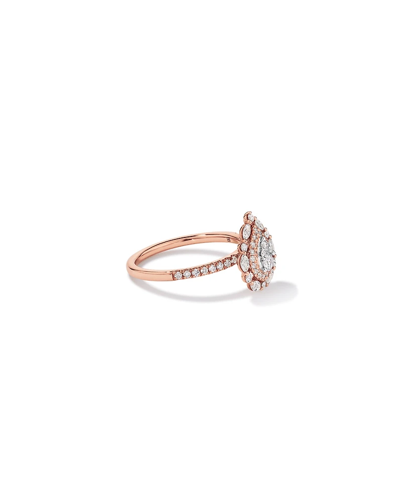 0.62 Carat TW Round Brilliant and Marquise Double Halo Cluster Diamond Ring 14kt Rose Gold with Rhodium