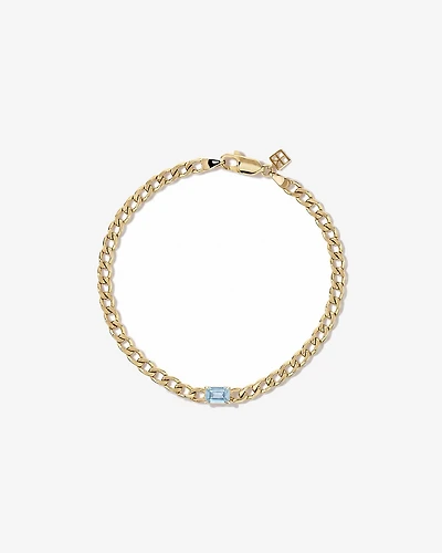 Aquamarine Curb Link Bracelet in 10kt Yellow Gold