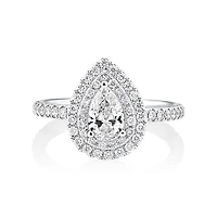 Halo Ring with 0.90 Carat TW of Diamonds in 18kt White Gold