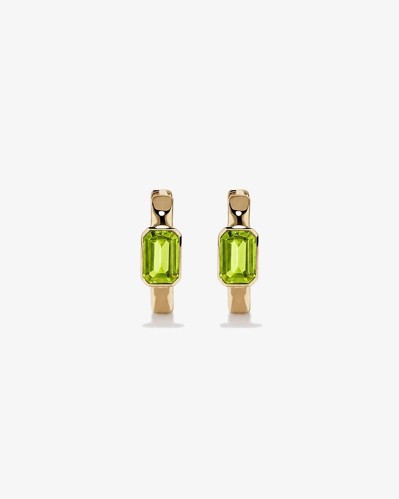 Boucles d'oreilles anneaux Péridot serties clos en or jaune 10 ct