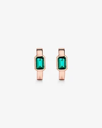 Created Emerald Bezel Huggie Earrings in 10kt Rose Gold