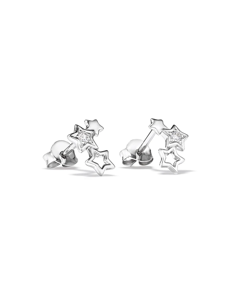 Boucles d'oreilles clous Trio d'étoiles avec zircone cubique en argent sterling