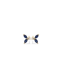 Round Diamond and Marquise Blue Sapphire Gemstone Stud Earrings in 10kt Yellow Gold