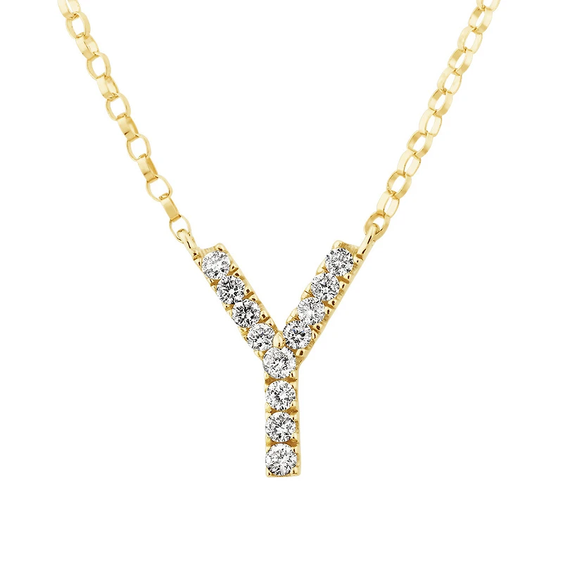Collier à initiale « Y » en or jaune 10 K à diamants totalisant 0,10 ct