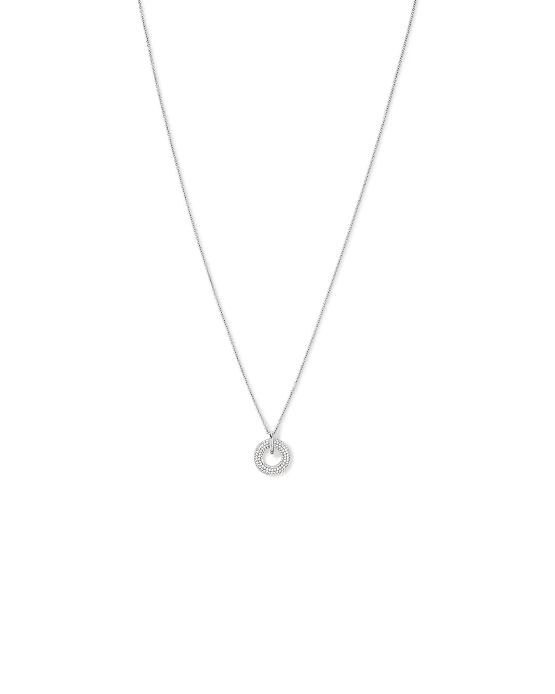 Pavé Set Cubic Zirconia Puff Open Circle Pendant Necklace in Sterling Silver