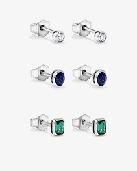 Stud en diamant de laboratoire, émeraude et saphir serti en argent sterling