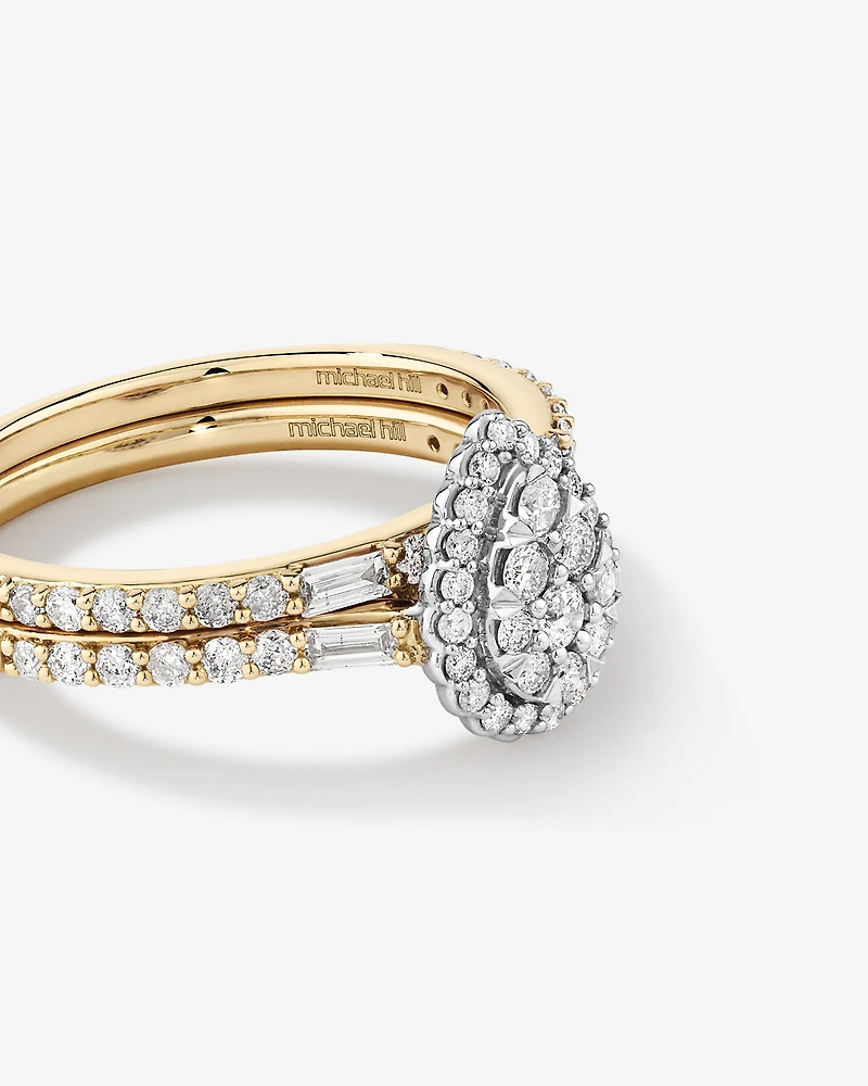 0.75 Carat TW Pear Shaped Cluster Engagement Ring and Wedding Ring Bridal Set in 14kt Yellow & White Gold
